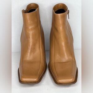 Diba Tan Leather Ankle Boots Square Toe Retro Sz 8